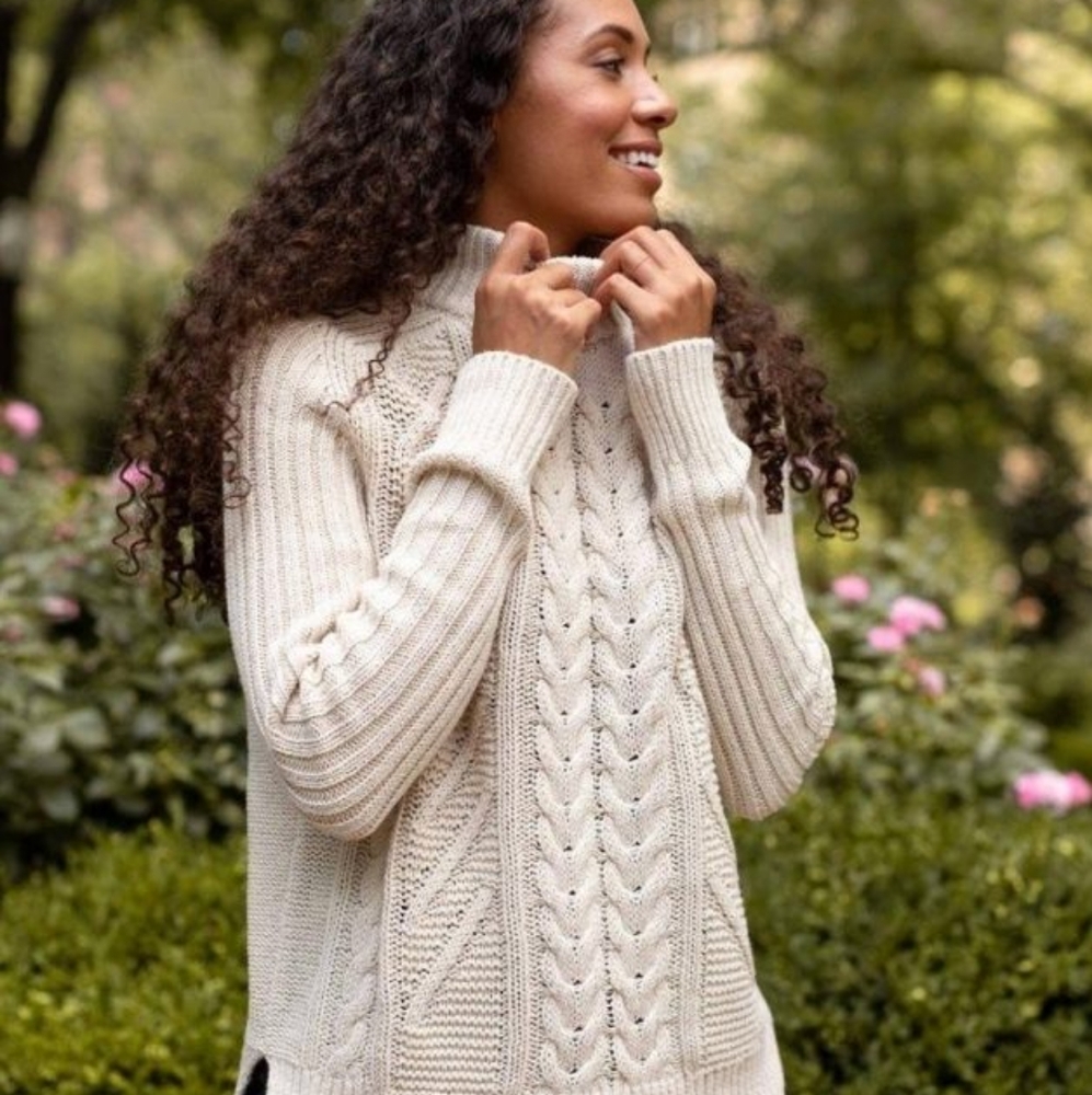 United by Blue Recycled Cotton Fisherman Cable Knit Sweater